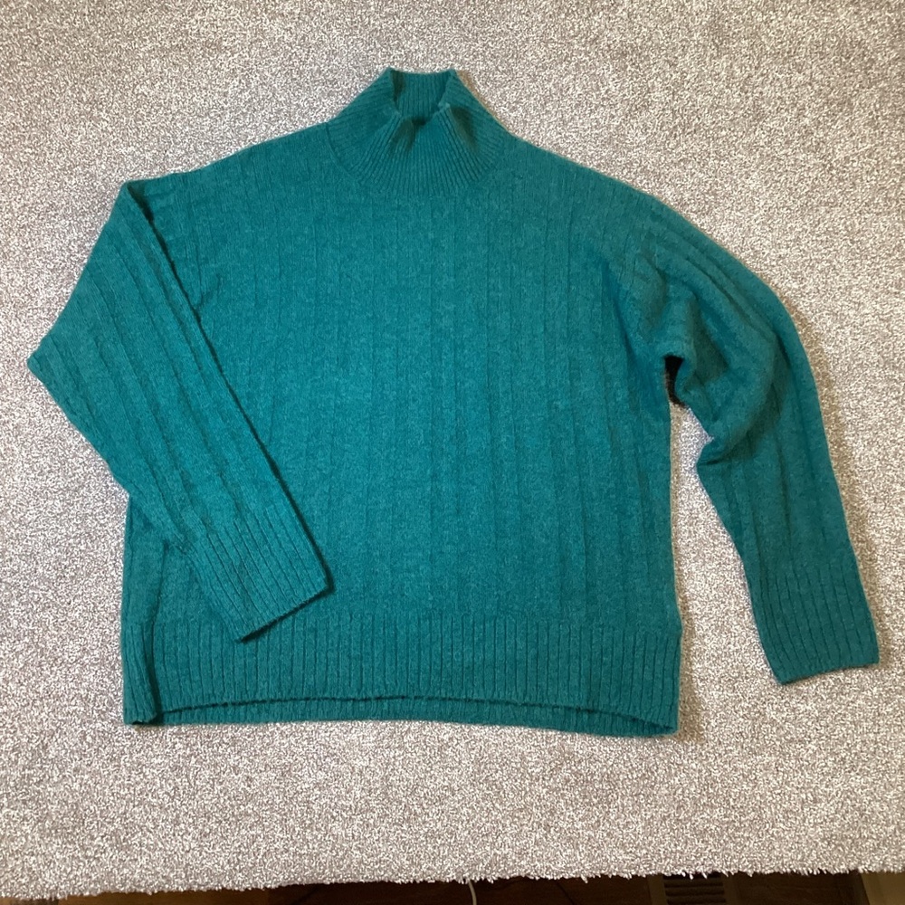 J Crew Green Merino/Alpaca Wool Blend Ribbed Mock Neck Sweater Med